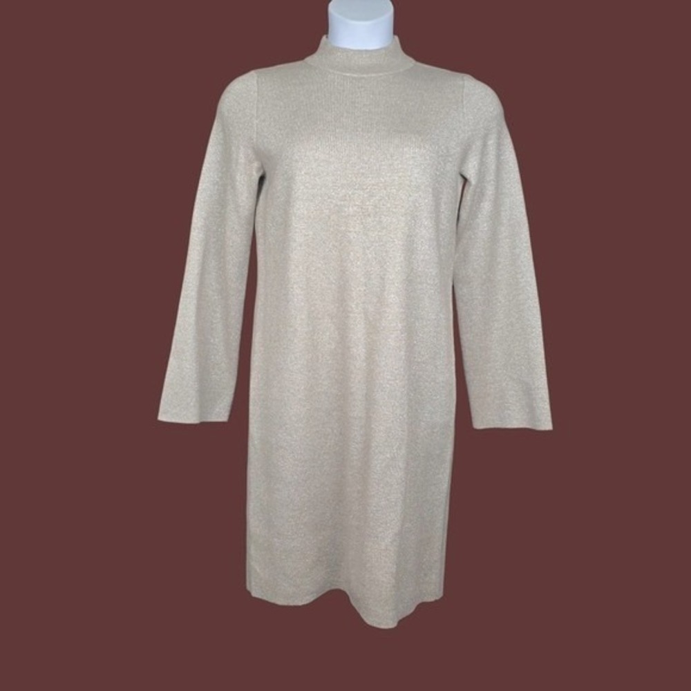 Ann Taylor Womens Long Sleeve Mock Neck Shimmer Knit Sweater Dress Size M NWT